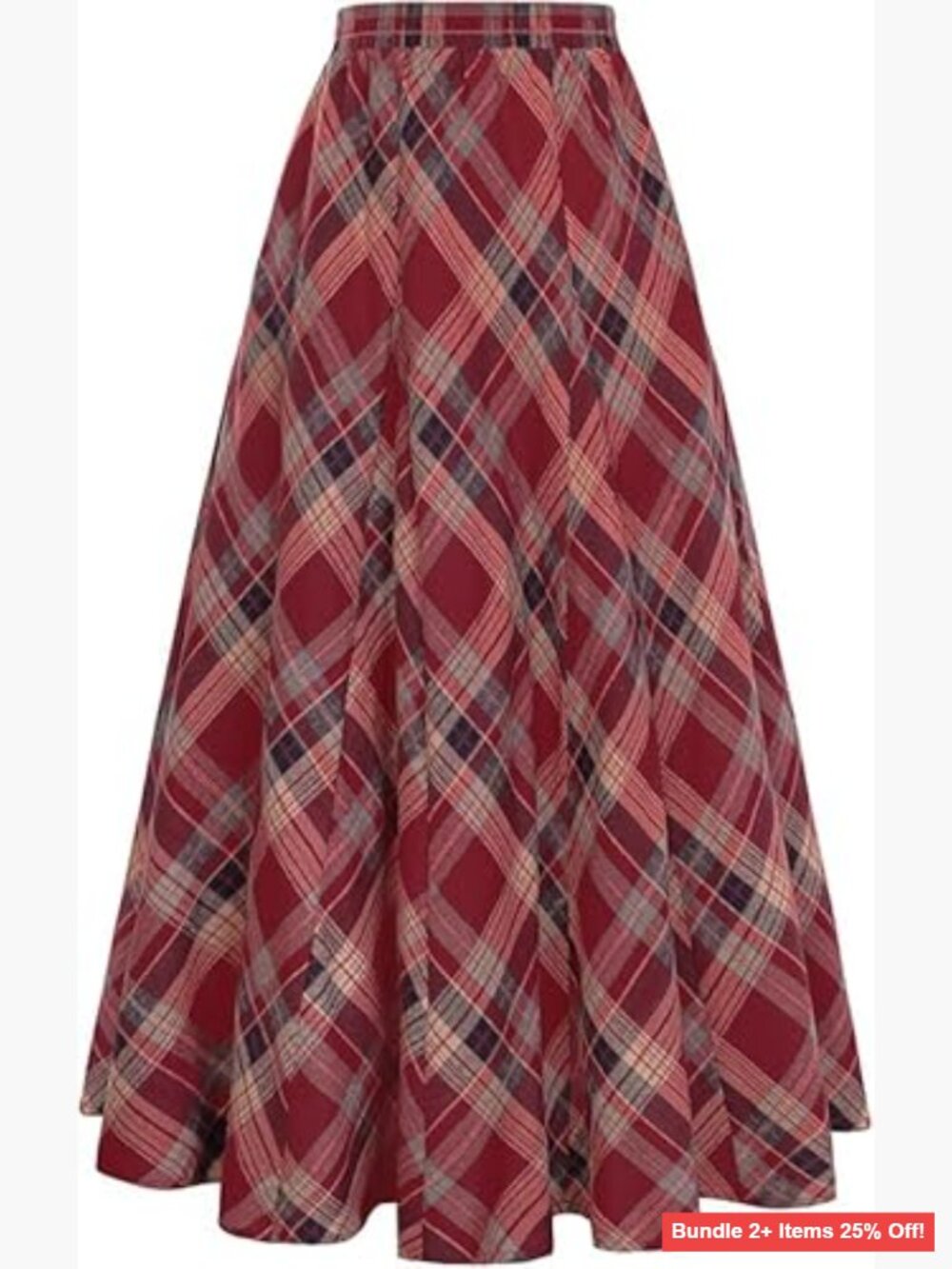 Long Plaid Maxi Skirt High Waist A-Line Pleated Fall Women's Size XXL